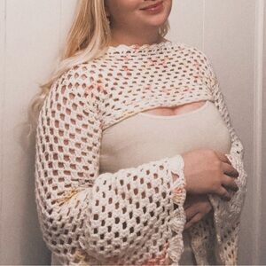 Handmade Crochet Mesh Shrug with Wide Sleeves